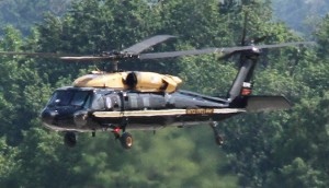 Military helicopter landing at the Pentagon