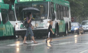 Pedestrians brave heavy rains in Courthouse (file photo)