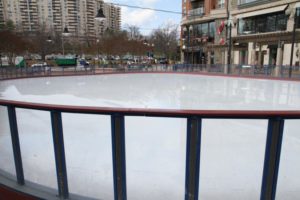 Pentagon Row ice skating rink in 70+ degree weather