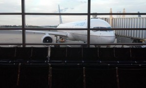 United plane at the gate at Reagan National Airport