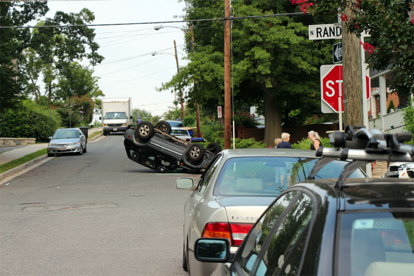 Overturned car in Cherrydale