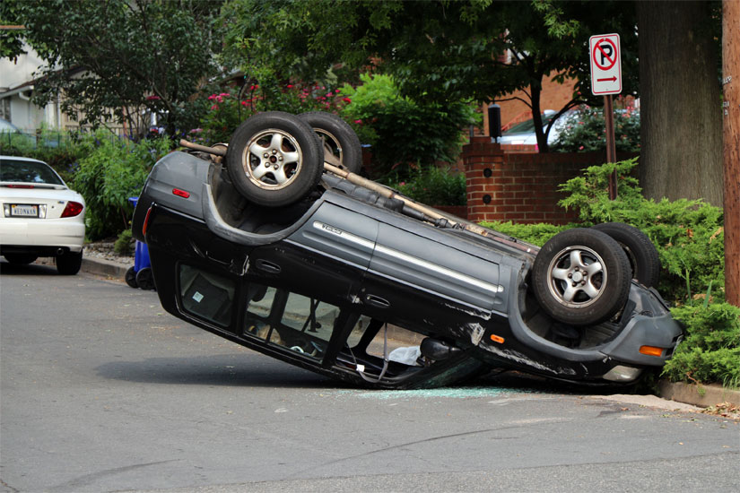 Overturned car in Cherrydale