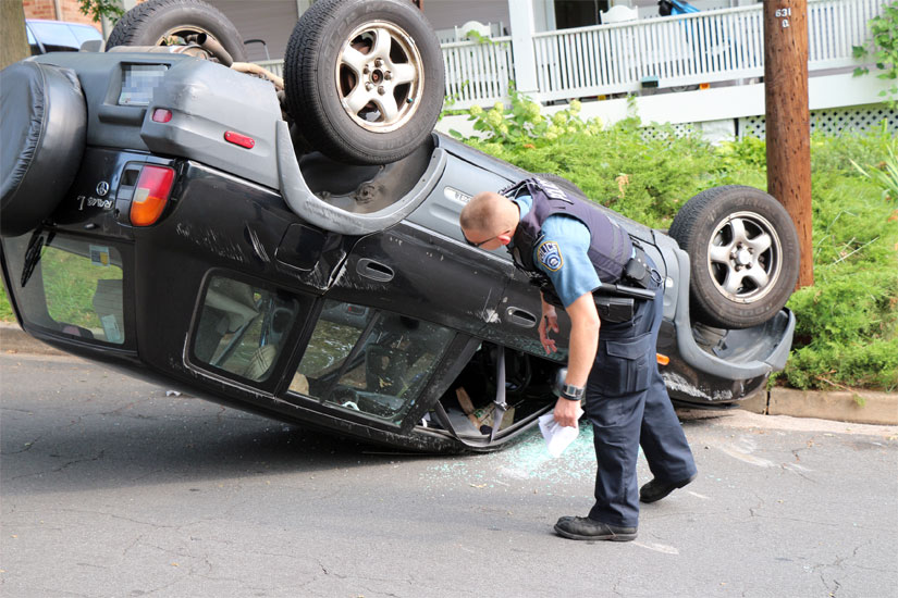 Overturned car in Cherrydale