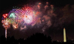 Fourth of July fireworks, as seen from the Air Force Memorial (Flickr pool photo by John Sonderman)