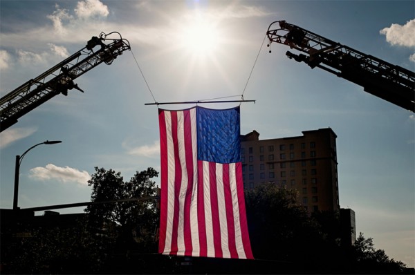 Flag at Saturday's 9/11 Memorial 5K race (photo by maryva2)