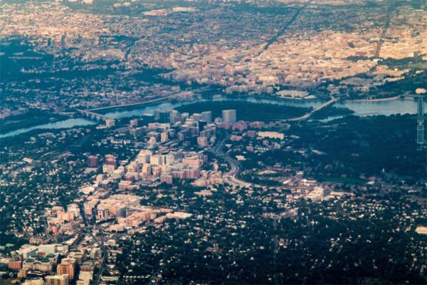 Aerial photo of Arlington, seen on approach to DCA (Flickr photo by Ddimick)