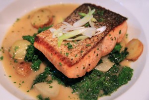 Pan seared Steelhead at Water & Wall restaurant in Virginia Square