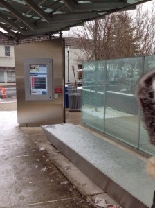 Snow on the bench of the Walter Reed Super Stop (photo via @Fallon4ArlVA)