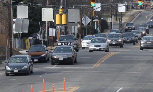 Traffic on Columbia Pike approaching Washington Blvd