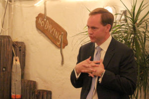 Alan Howze speaks at the Democrat's election party 4/8/14