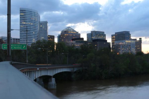 Rosslyn skyline from the Roosevelt Bridge (Flickr pool photo by Brian Allen)