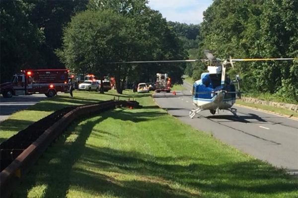 U.S. Park Police helicopter on the ground after serious crash on GW Parkway (photo courtesy @CAPT258)a