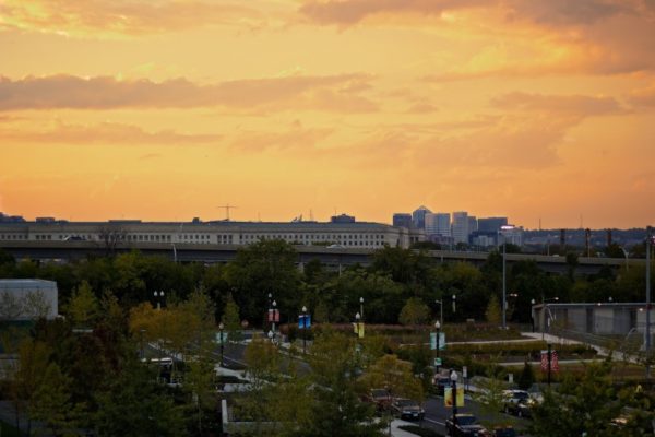 Sunset over Long Bridge Park, the Pentagon and Rosslyn (Flickr pool photo by Joseph Gruber)