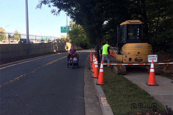 Sidewalk closure on Army Navy Drive (photo courtesy Ted Billings)