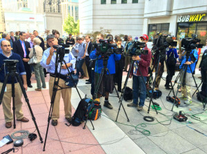 Crowds gather in Courthouse for same-sex marriage press conference on 10/6/14