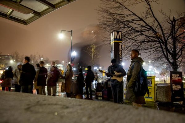 Outside the Pentagon City Metro entrance, just before Christmas (Flickr pool photo by Erinn Shirley)