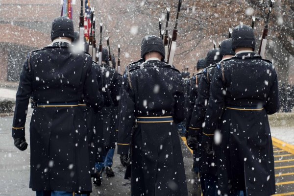 Soldiers from The Old Guard in the snow  (photo via @The_Old_Guard)