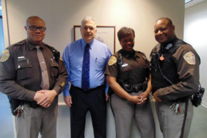 From left, Cpl. Joseph Ferguson, Judge Thomas Kelley Jr., Cpl. Phyllis Henderson and Cpl. Edwin Hill (photo courtesy Maj. Susie Doyel)