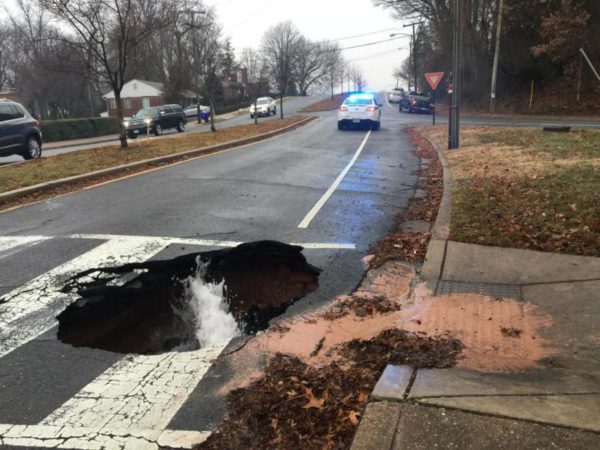 Sinkhole on Williamsburg Blvd (photo via ACPD)