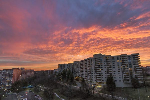 Apartment building in Pentagon City at sunset