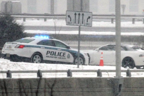 Single-vehicle accident on an I-395 ramp near the Pentagon during a snowstorm 2/21/15