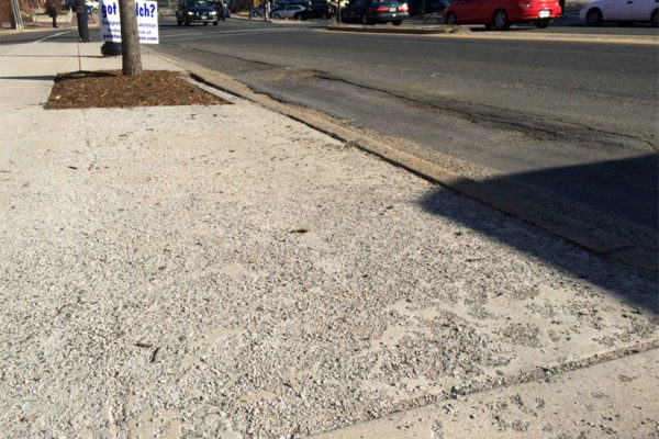 The sidewalk at Washington Blvd in front of Westover Library in March