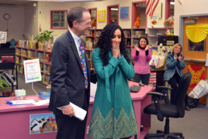 APS Superintendet Patrick Murphy gives Dahlia Constantine the 2015 Teacher of the Year award (photo courtesy APS)