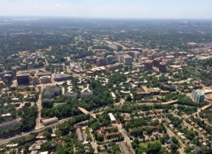 Aerial view of Courthouse and neighborhoods