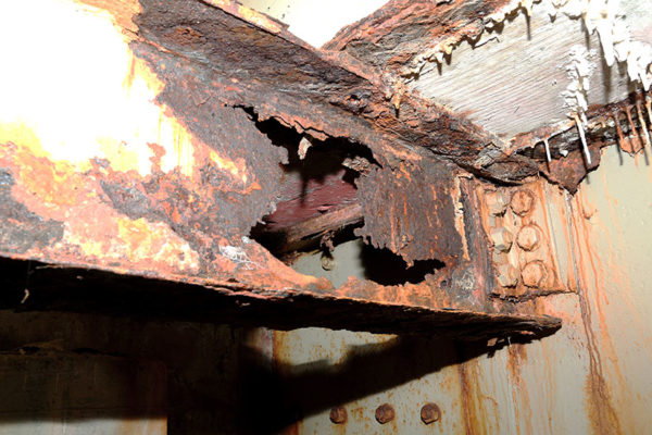 Deteriorating beam underneath Memorial Bridge (photo courtesy National Park Service)