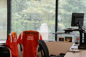 Snagajob standing desk and jerseys