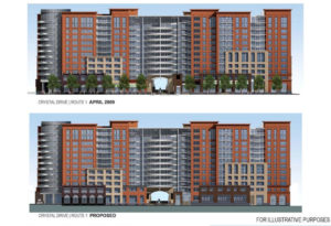 Planned apartment building and church in Potomac Yard