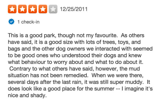 Yelp Review of Benjamin Banneker Park