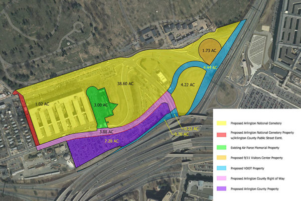 Updated map of a 2015 land swap agreement between Arlington County, VDOT and the U.S. Army