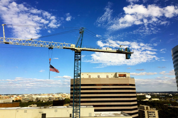 Crane on a blue sky in Rosslyn (Flickr pool photo by Mrs. Gemstone)