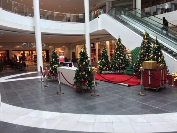 Christmas decorations outside of Nordstrom at Pentagon City mall