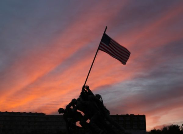 Iwo Jima memorial at sunset (Flickr pool photo by TheBeltWalk)