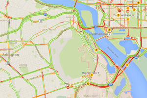 Morning commute traffic map on 1/27/16