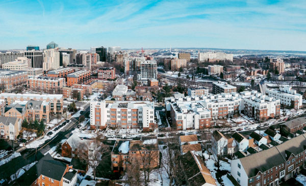 Snowy aerial of Rosslyn (Flickr pool photo by Lawrence Cheng Photography)