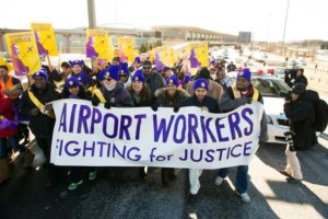 Airport workers protest in New York (photo via SEIU/Facebook)