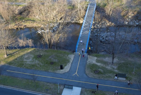 Pedestrian bridge over Four Mile Run, near Shirlington (Flickr pool photo by TheBeltWalk)