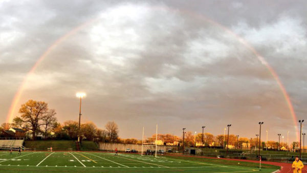 Rainbow over Wakefield High School (Photo via @WLHSIBProgram)