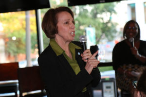 Libby Garvey debates at an Arlington Young Democrats event