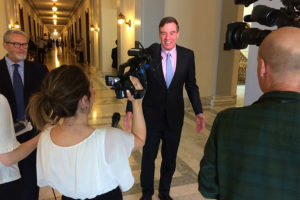 Sen. Mark Warner holds a press conference outside of his office on Capitol Hill 4/13/16