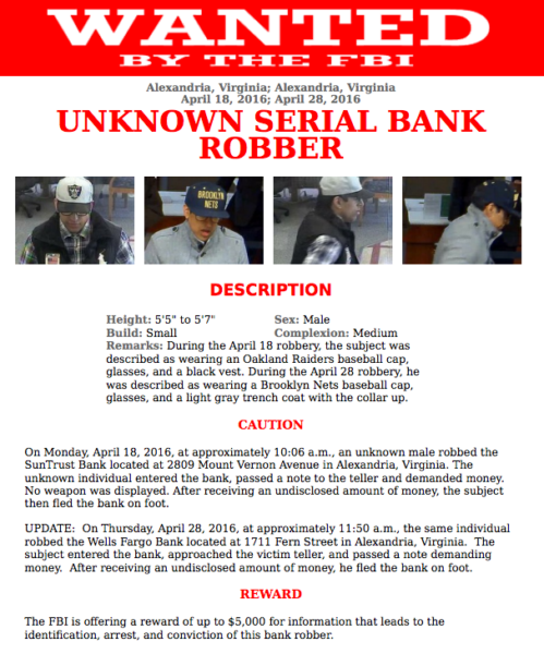 FBI bank robbery wanted poster