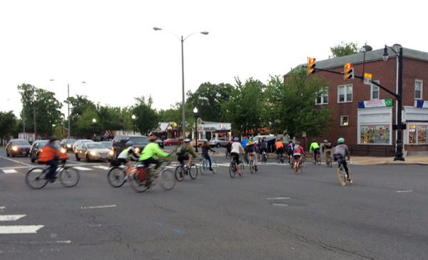 Bicyclists on a group ride in Lyon Park