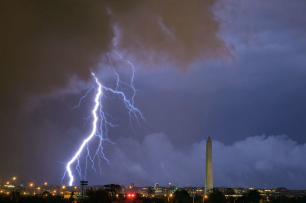 Lightning over D.C., as seen from Arlington (Flickr pool photo by Joseph Gruber)