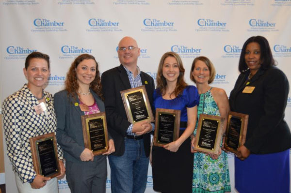 2016 Arlington Best Business Award winners - from left to right: Phoenix Bikes, Strategic Consulting Partners, Snagajob, Virginia Center for Orthodontics, Design TLC, Crystal City Marriott (photo courtesy Arlington Chamber of Commerce)