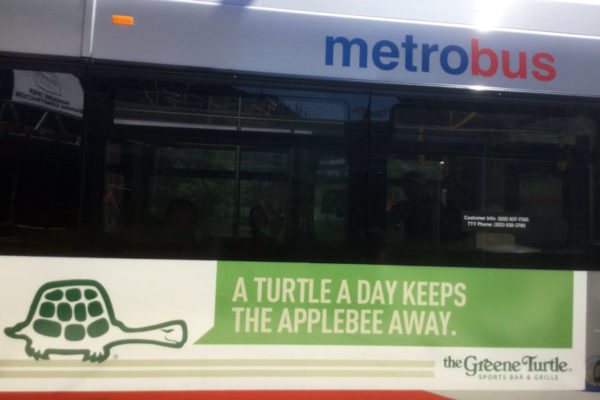 Greene Turtle ad spotted on the side of a bus (photo courtesy Melissa P.)