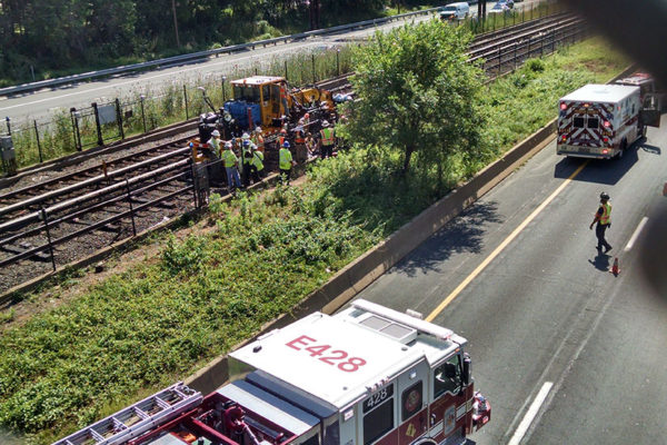 Metro worker suffering dehydration on the Orange/Silver line tracks along I-66 (courtesy photo)