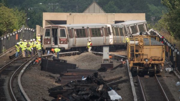 Derailed Metro train at the East Falls Church station (photo courtesy John Sonderman)